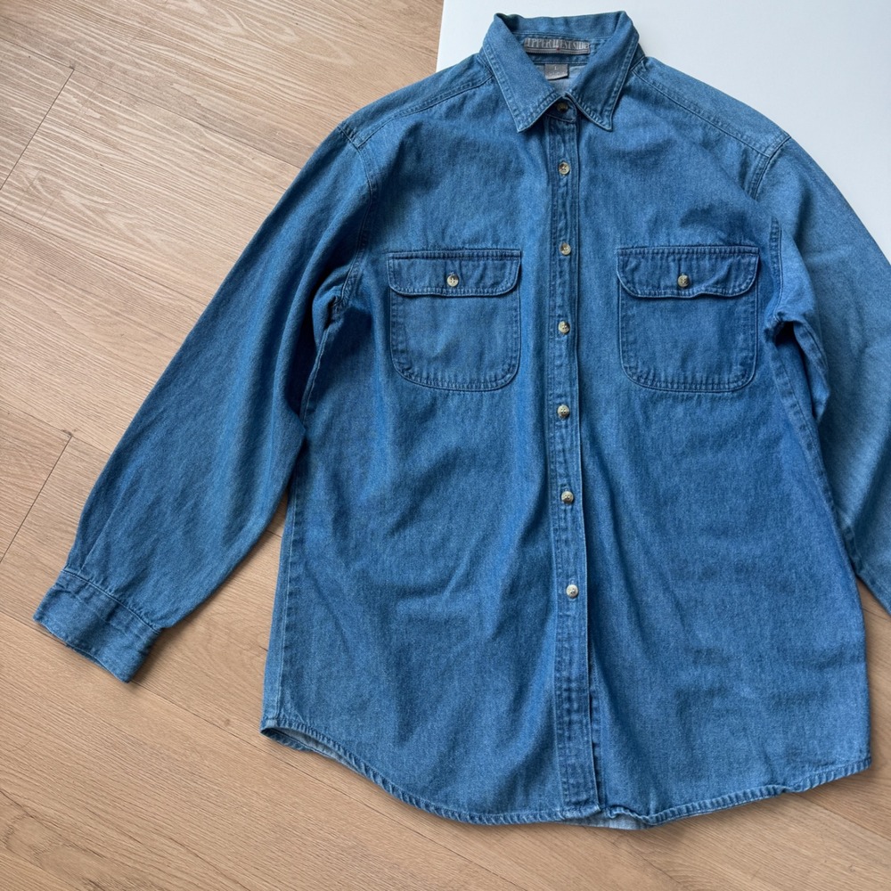 Vintage 90s Denim Shirt Mens Large Blue Long Sleeve Button Down 100% Cotton - Picture 6 of 7